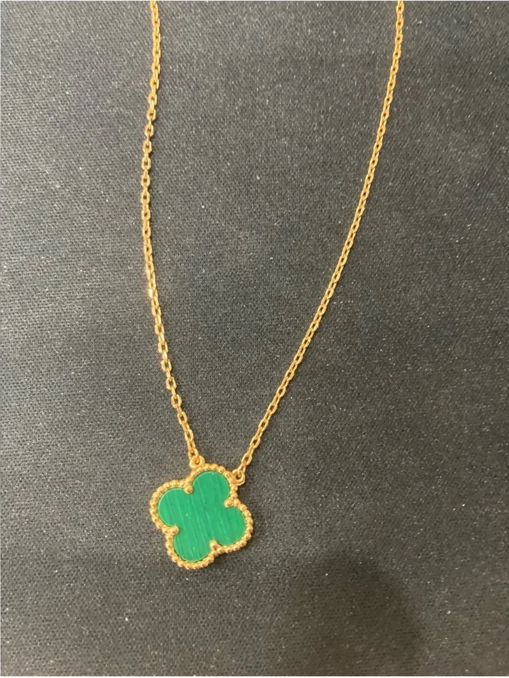 Van Cleef & Arpels Gold Necklace with Green Clover Motif